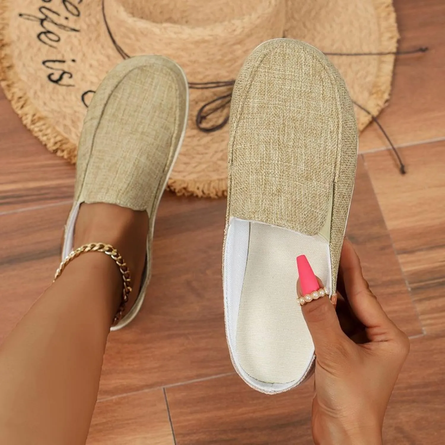 Women Canvas Slip On Lightweight Mule Sneaker Orthopedic Slip-On Loafers Slippers Closed Round Toe Low Top Casual Loafer Comfortable Walking Shoes