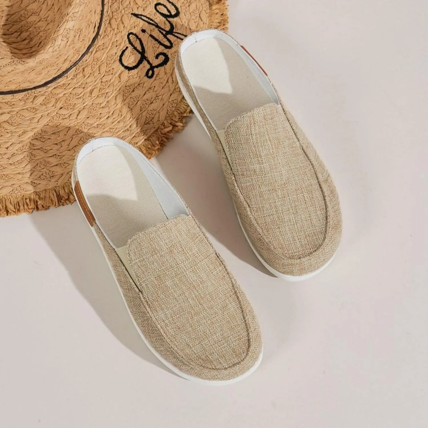 Women Canvas Slip On Lightweight Mule Sneaker Orthopedic Slip-On Loafers Slippers Closed Round Toe Low Top Casual Loafer Comfortable Walking Shoes