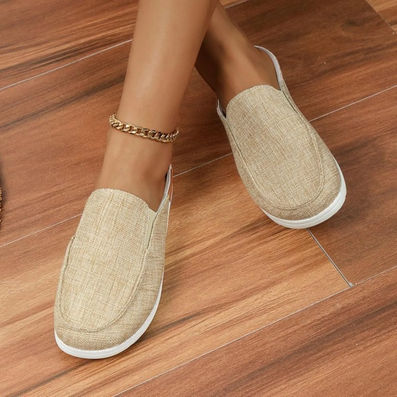 Women Canvas Slip On Lightweight Mule Sneaker Orthopedic Slip-On Loafers Slippers Closed Round Toe Low Top Casual Loafer Comfortable Walking Shoes