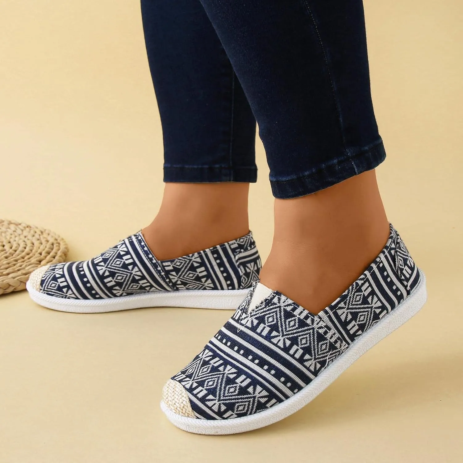 Women Flat Shoes Slip On For Women Slip On Shallow Mouth Simple Single Shoes Casual Shoes Work Shoes Canvas Dance Slip on Soft Battle Non Slip Dress Comfort baseball sandals calf O54-Navy