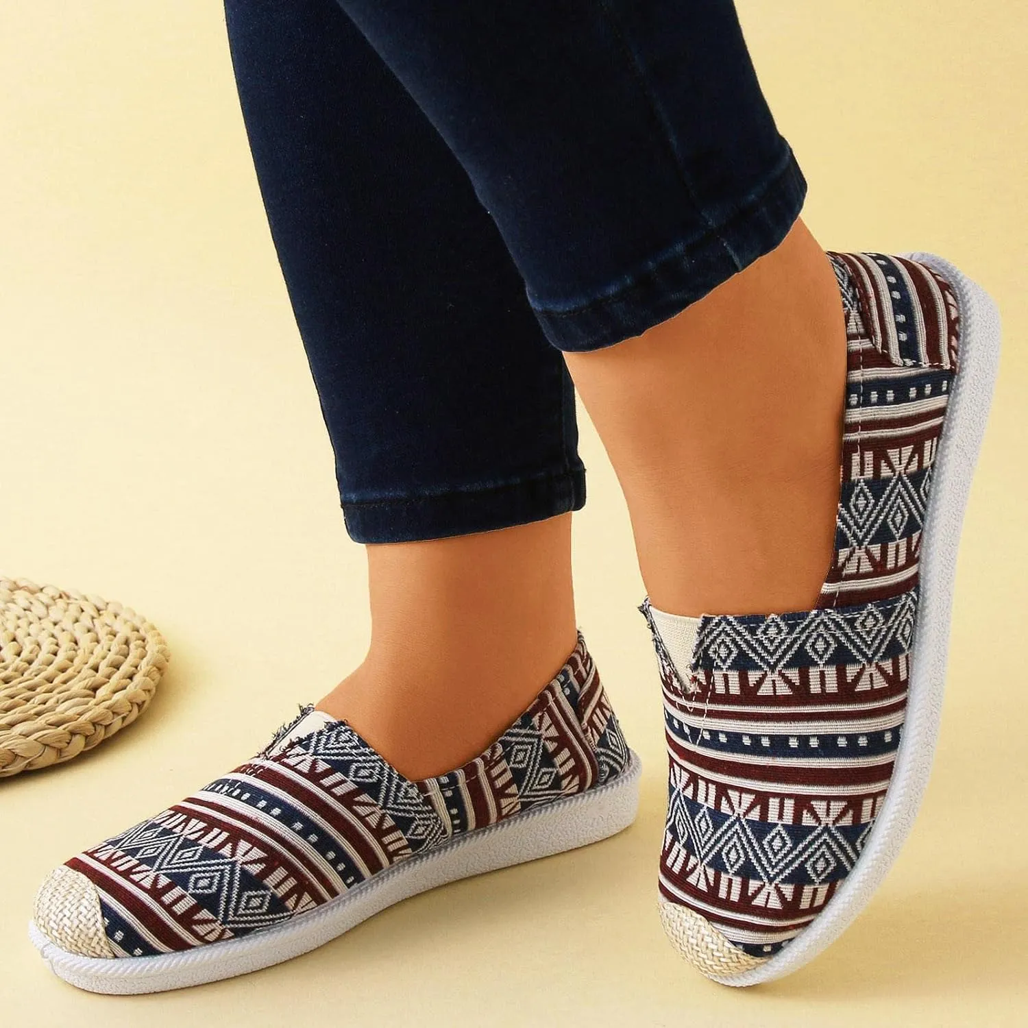 Women Flat Shoes Slip On For Women Slip On Shallow Mouth Simple Single Shoes Casual Shoes Work Shoes Canvas Dance Slip on Soft Battle Non Slip Dress Comfort baseball sandals calf O54-Navy