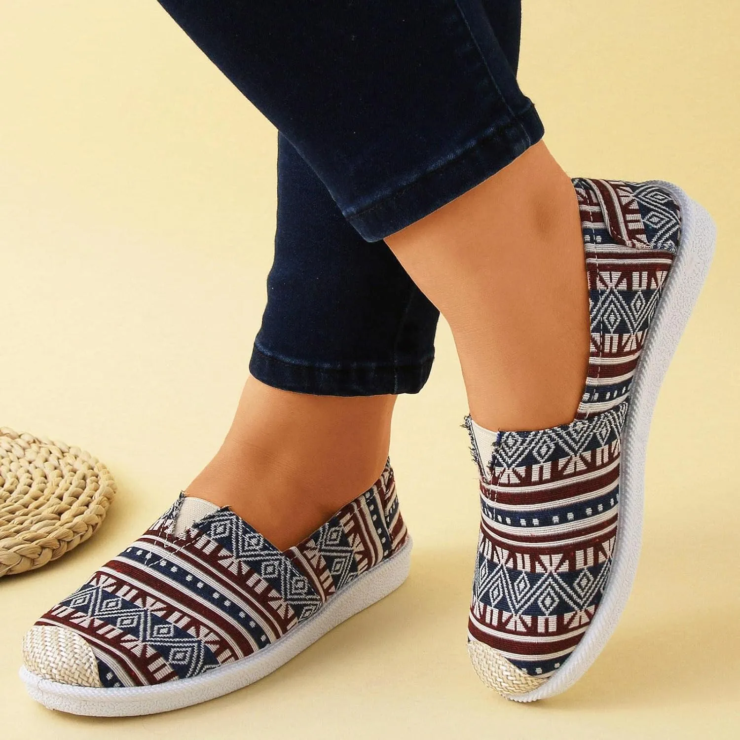 Women Flat Shoes Slip On For Women Slip On Shallow Mouth Simple Single Shoes Casual Shoes Work Shoes Canvas Dance Slip on Soft Battle Non Slip Dress Comfort baseball sandals calf O54-Navy