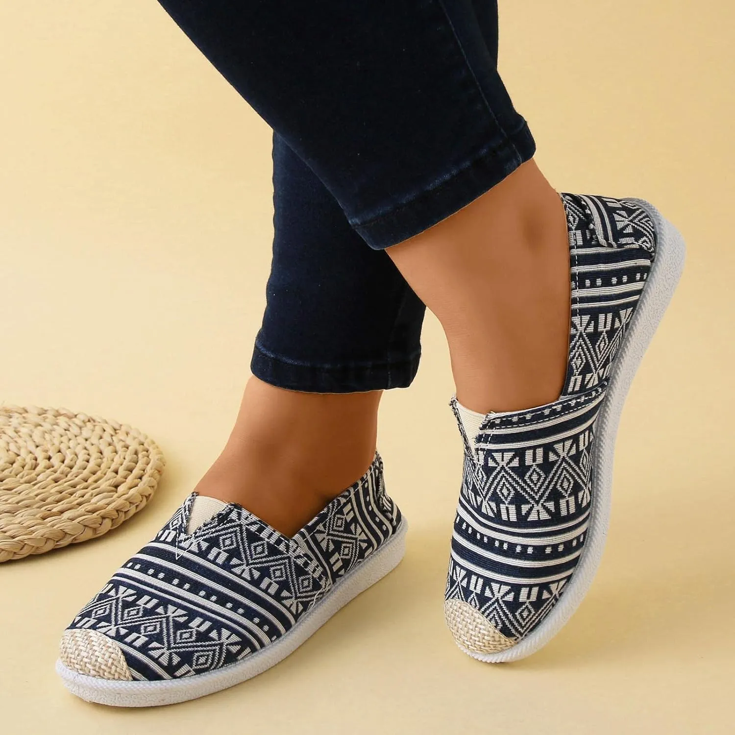Women Flat Shoes Slip On For Women Slip On Shallow Mouth Simple Single Shoes Casual Shoes Work Shoes Canvas Dance Slip on Soft Battle Non Slip Dress Comfort baseball sandals calf O54-Navy