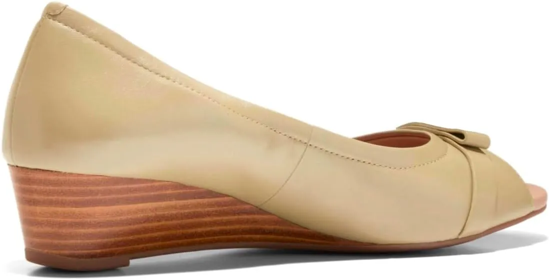 Women Peep Toe Wedge Heel Pumps Bow Slip On Low Heel Wedge Sandals Open Round Toe Matte Leather Dress Shoes Office Ladies Work Business Wedding Party Dance Shoe Elegant Comfort 4-11 M US