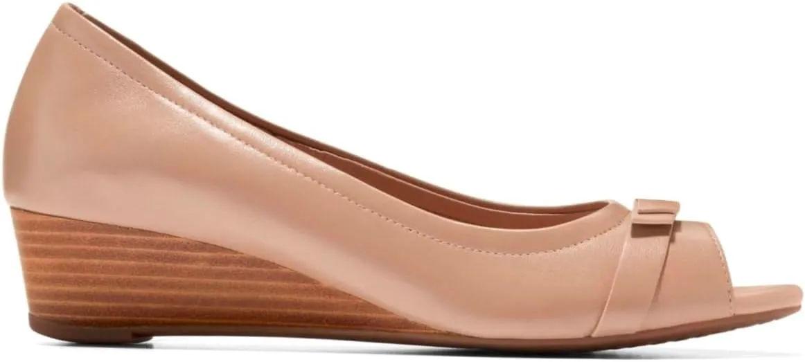 Women Peep Toe Wedge Heel Pumps Bow Slip On Low Heel Wedge Sandals Open Round Toe Matte Leather Dress Shoes Office Ladies Work Business Wedding Party Dance Shoe Elegant Comfort 4-11 M US