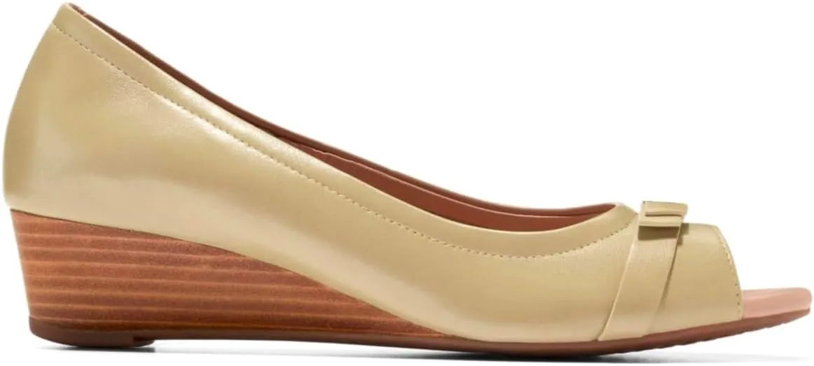 Women Peep Toe Wedge Heel Pumps Bow Slip On Low Heel Wedge Sandals Open Round Toe Matte Leather Dress Shoes Office Ladies Work Business Wedding Party Dance Shoe Elegant Comfort 4-11 M US