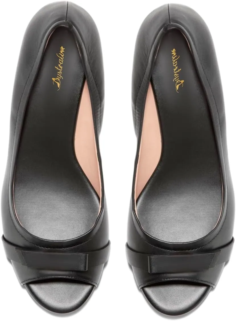 Women Peep Toe Wedge Heel Pumps Bow Slip On Low Heel Wedge Sandals Open Round Toe Matte Leather Dress Shoes Office Ladies Work Business Wedding Party Dance Shoe Elegant Comfort 4-11 M US