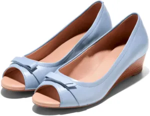Women Peep Toe Wedge Heel Pumps Bow Slip On Low Heel Wedge Sandals Open Round Toe Matte Leather Dress Shoes Office Ladies Work Business Wedding Party Dance Shoe Elegant Comfort 4-11 M US
