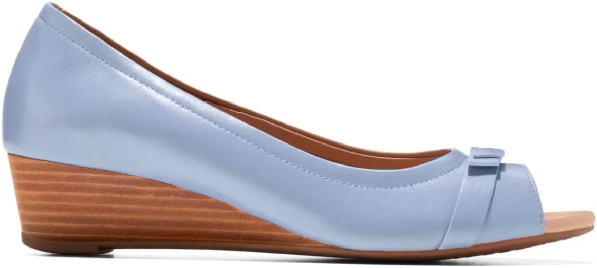 Women Peep Toe Wedge Heel Pumps Bow Slip On Low Heel Wedge Sandals Open Round Toe Matte Leather Dress Shoes Office Ladies Work Business Wedding Party Dance Shoe Elegant Comfort 4-11 M US