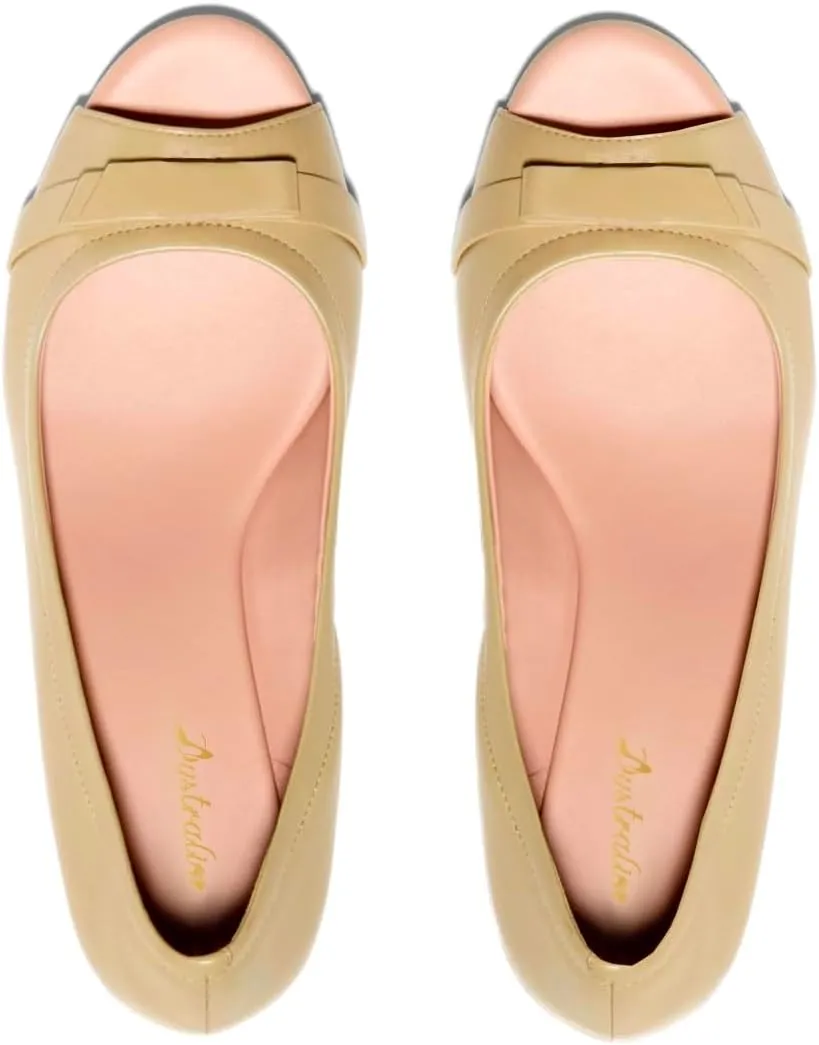 Women Peep Toe Wedge Heel Pumps Bow Slip On Low Heel Wedge Sandals Open Round Toe Matte Leather Dress Shoes Office Ladies Work Business Wedding Party Dance Shoe Elegant Comfort 4-11 M US