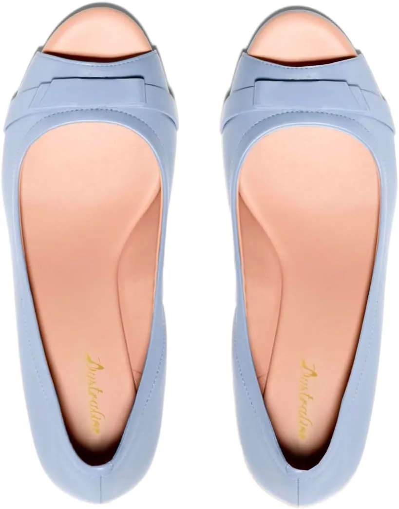Women Peep Toe Wedge Heel Pumps Bow Slip On Low Heel Wedge Sandals Open Round Toe Matte Leather Dress Shoes Office Ladies Work Business Wedding Party Dance Shoe Elegant Comfort 4-11 M US