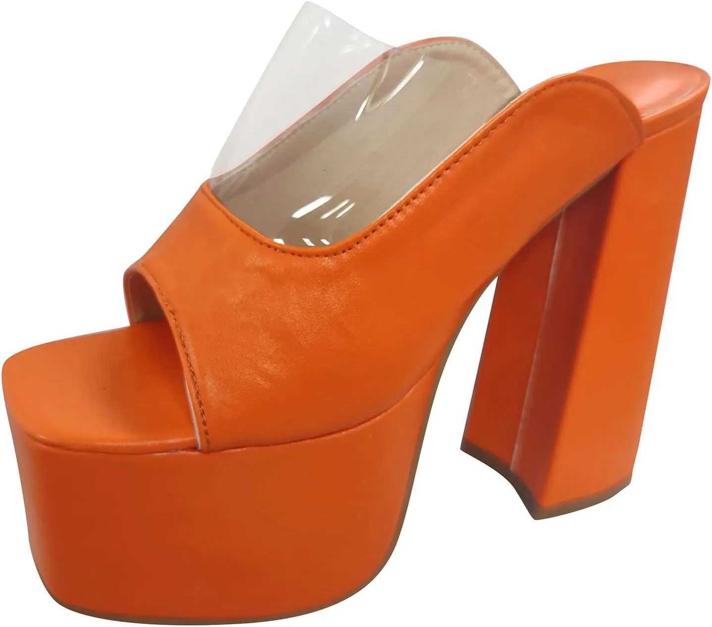 Women Platform Sandal Block Chunky Heels Open Round Toe Pumps Leather Slip On Slides Dress Part𝐲 Wedding Shoes