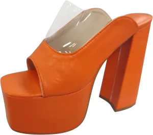 Women Platform Sandal Block Chunky Heels Open Round Toe Pumps Leather Slip On Slides Dress Part𝐲 Wedding Shoes