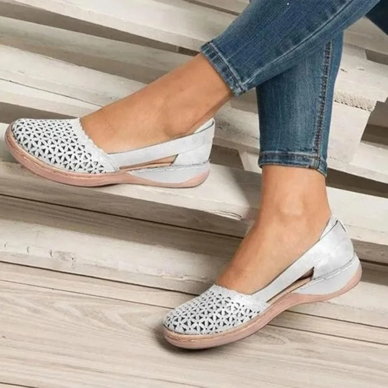 Women Slip On Loafer Round Toe Breathable Lightweight Slip On Comfort Walking Boat Shoe Summer Casual Flat Sandals Shoe for Women