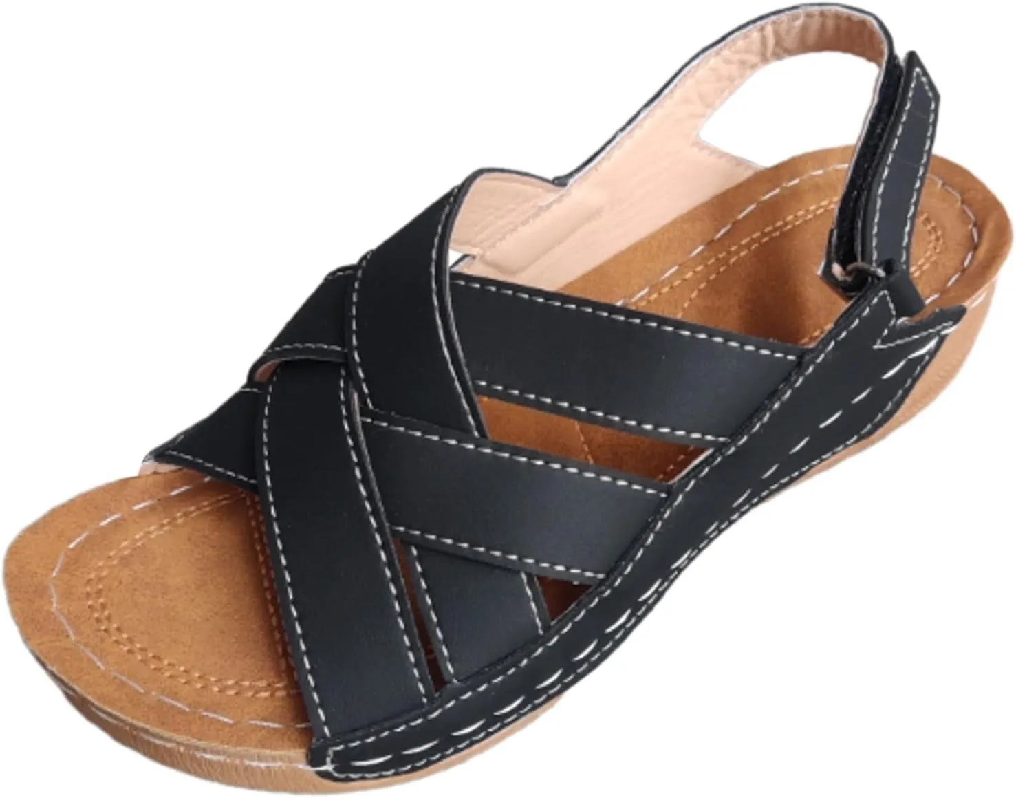Womens Ankle Strap Sandals Dressy Arch Support Summer Leather Flats Comfort Open Toe Slippers
