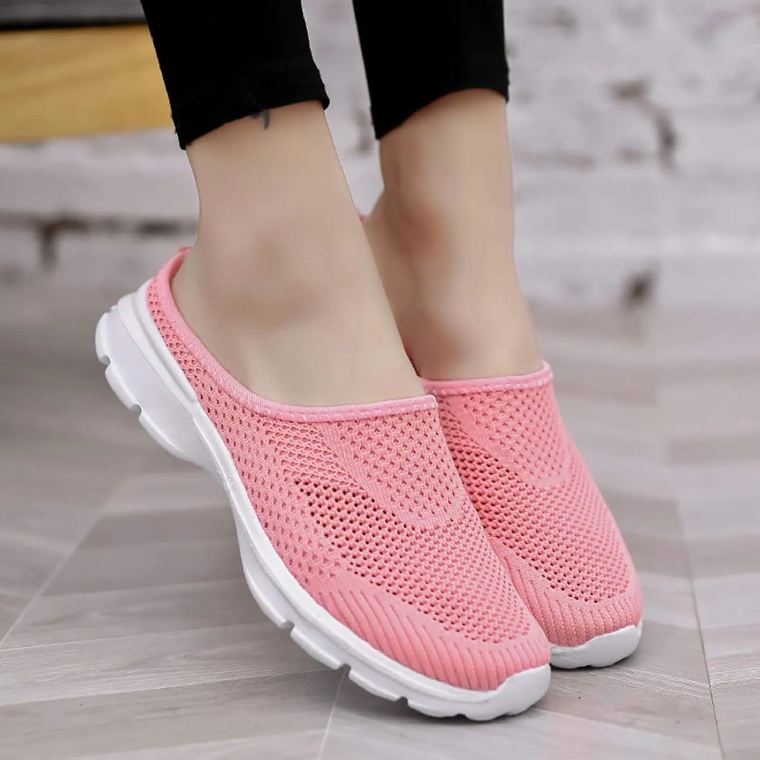 Womens Backless Slip on Mesh Sneakers Slip on Shoes Lightweight Breathable Comfortable Walking Shoe Summer Vacation Travel Shoes Closed Toe Slippers Orthopedic Clogs Shoe