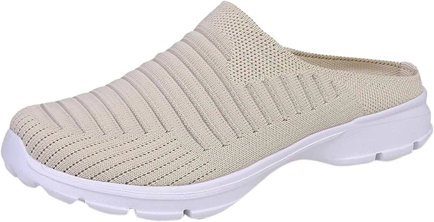 Womens Backless Sneakers Mesh Slip-on Mule Shoes Slip On Shoes Women Wide Width Shoes Casual Slip On Sneakers Brown Tennis Shoe Cross Trainer Shoe