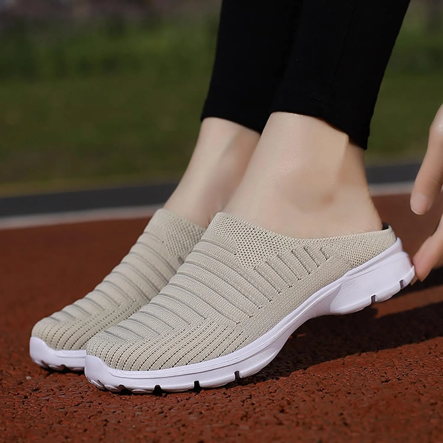 Womens Backless Sneakers Mesh Slip-on Mule Shoes Slip On Shoes Women Wide Width Shoes Casual Slip On Sneakers Brown Tennis Shoe Cross Trainer Shoe