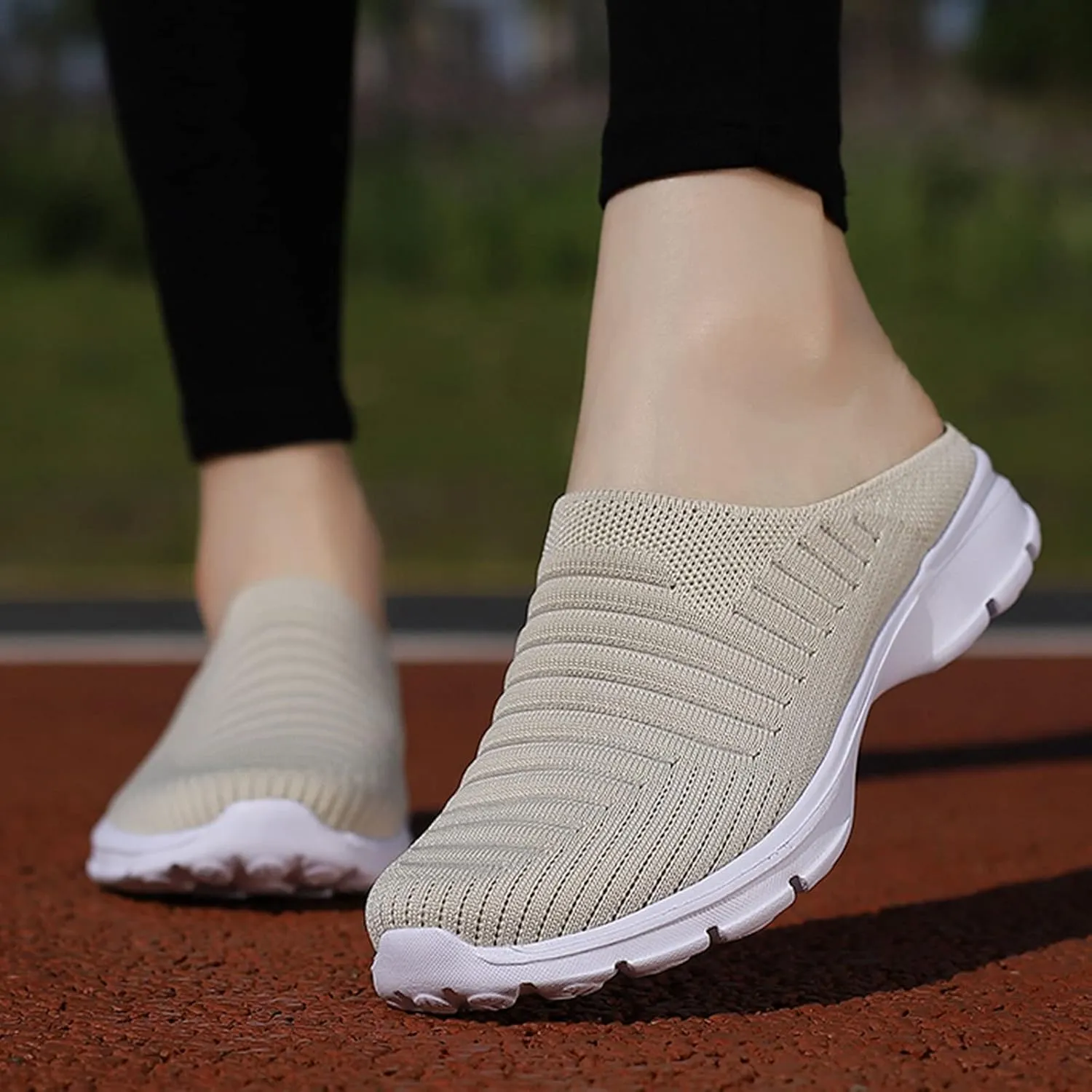 Womens Backless Sneakers Mesh Slip-on Mule Shoes Slip On Shoes Women Wide Width Shoes Casual Slip On Sneakers Brown Tennis Shoe Cross Trainer Shoe