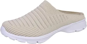 Womens Backless Sneakers Mesh Slip-on Mule Shoes Slip On Shoes Women Wide Width Shoes Casual Slip On Sneakers Brown Tennis Shoe Cross Trainer Shoe