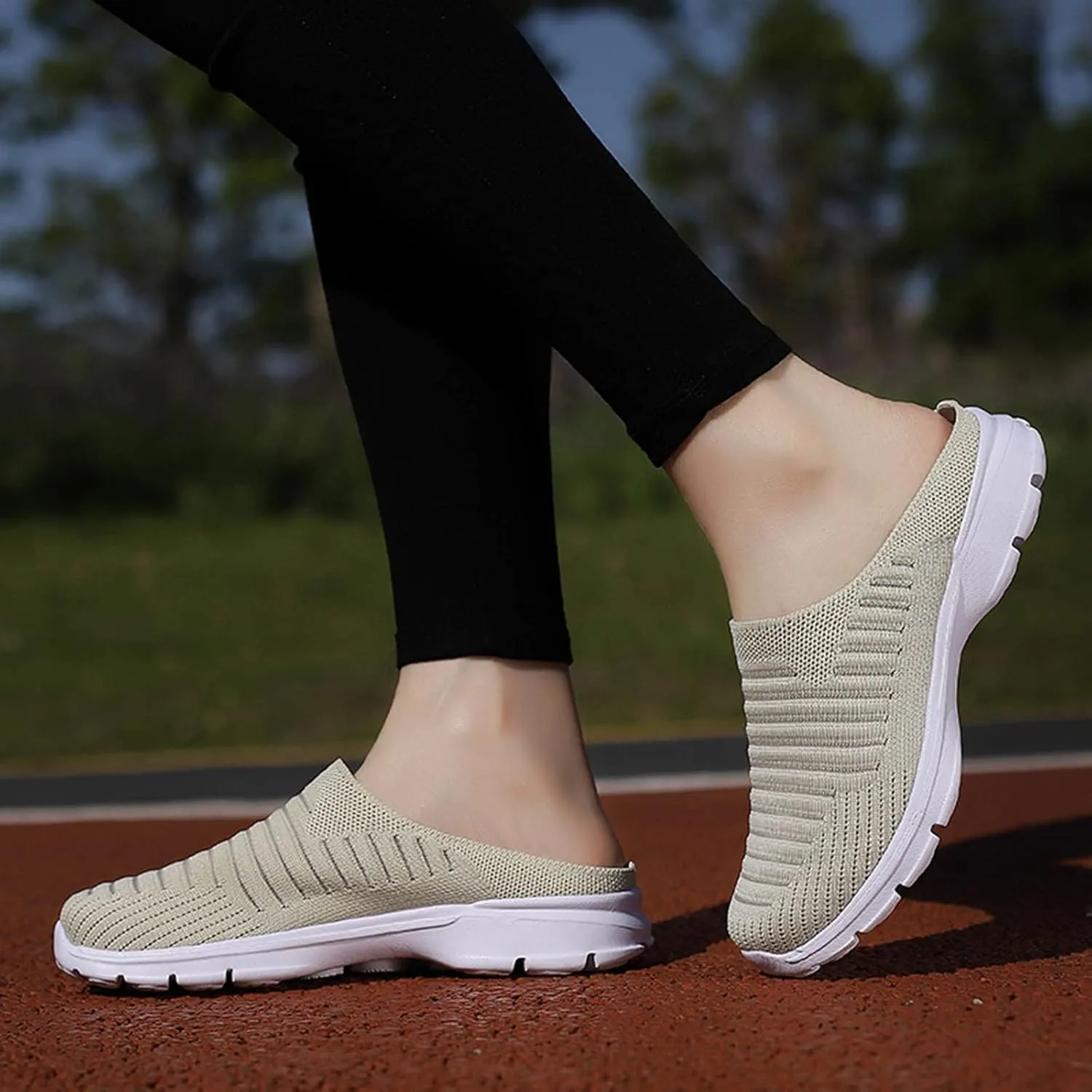 Womens Backless Sneakers Mesh Slip-on Mule Shoes Slip On Shoes Women Wide Width Shoes Casual Slip On Sneakers Brown Tennis Shoe Cross Trainer Shoe