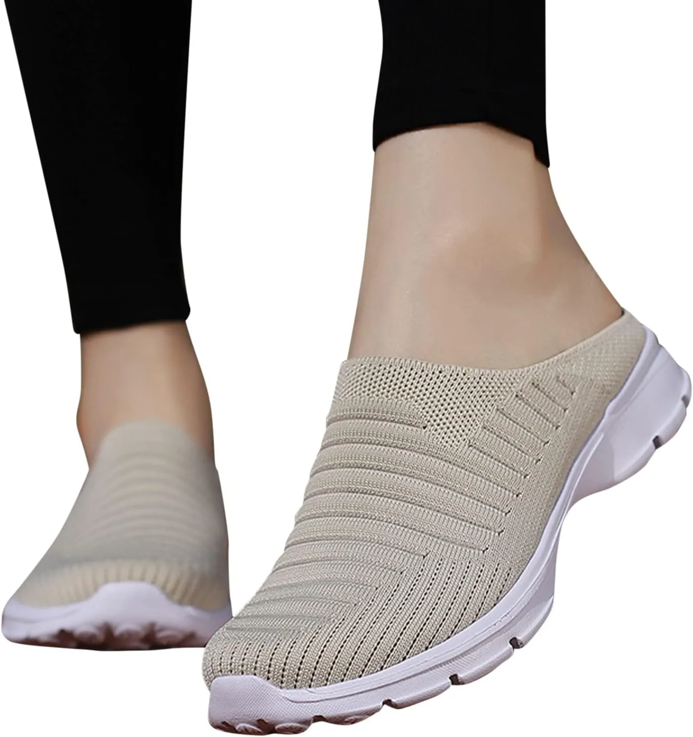 Womens Backless Sneakers Mesh Slip-on Mule Shoes Slip On Shoes Women Wide Width Shoes Casual Slip On Sneakers Brown Tennis Shoe Cross Trainer Shoe