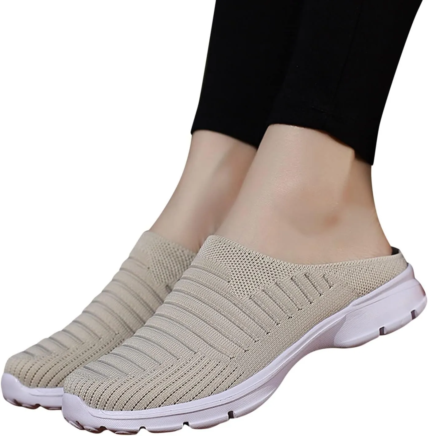 Womens Backless Sneakers Mesh Slip-on Mule Shoes Slip On Shoes Women Wide Width Shoes Casual Slip On Sneakers Brown Tennis Shoe Cross Trainer Shoe