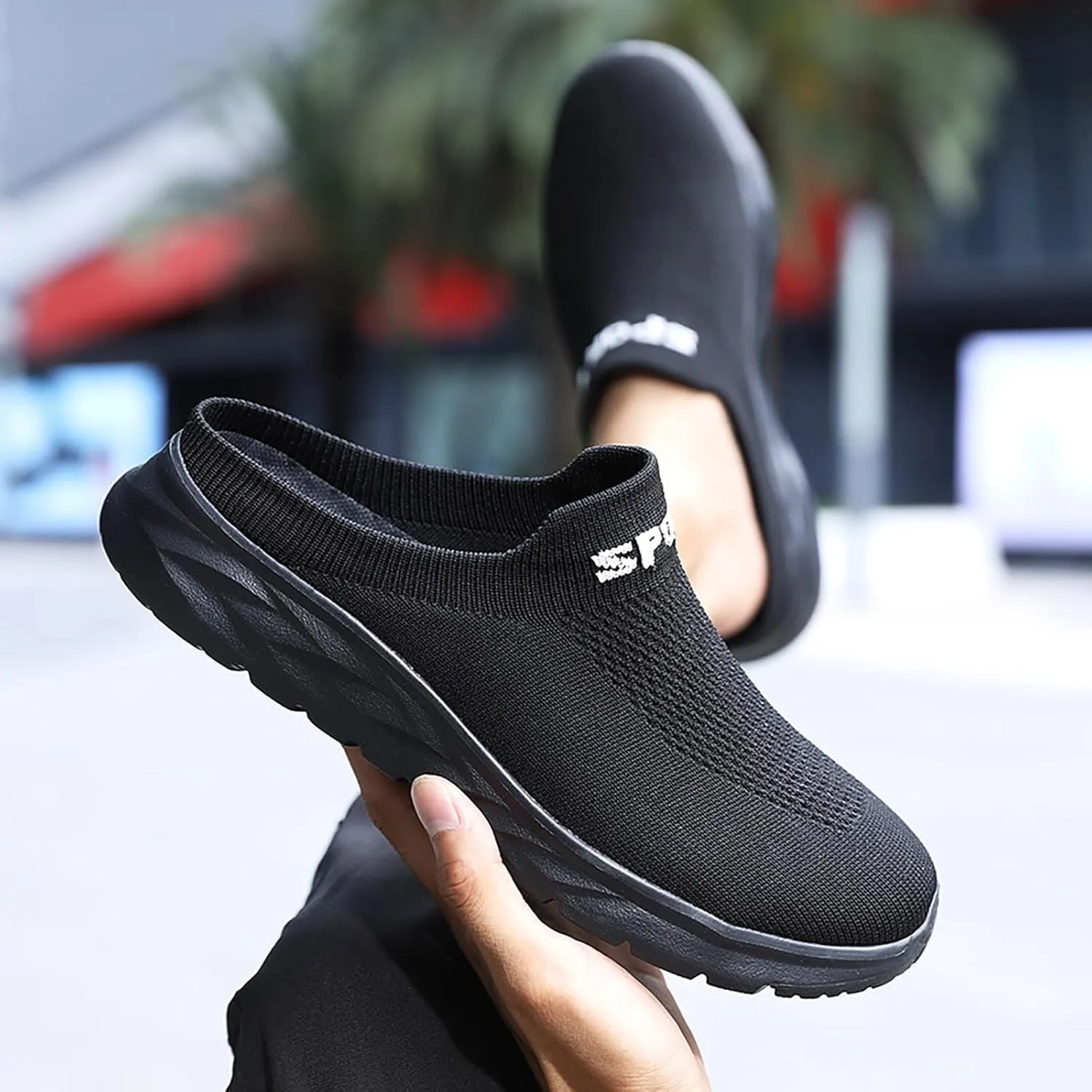 Womens Backless Sneakers Mesh Slip-on Mule Shoes Tennis Shoes Womens Loafers Ladies Shoes Casual Wedge Sneakers Black Tennis Shoe Loafers Casual Slip On