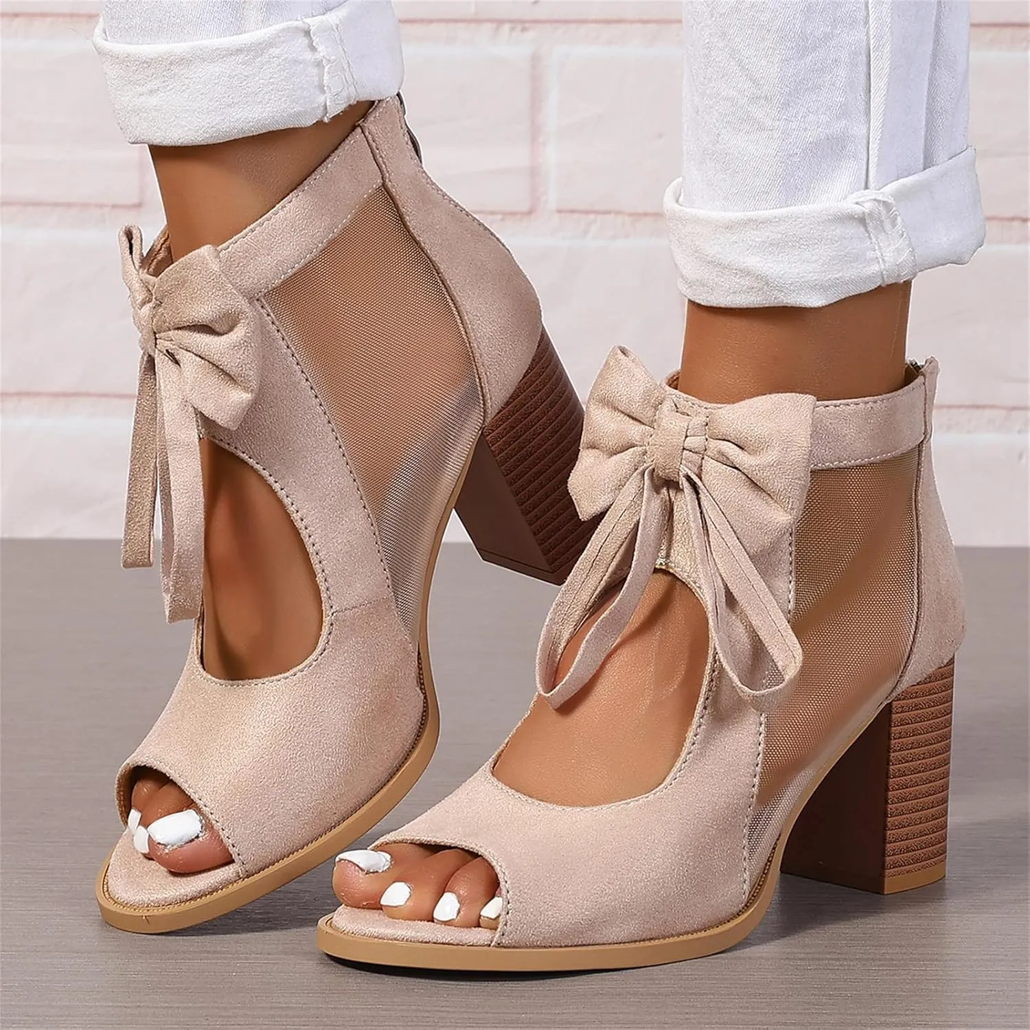 Women's Black Stacked Heeled Cutout Sandals Ankle Buckle Chunky Heel Open Toe Booties Summer Fashion Dress Block Heel Sandal