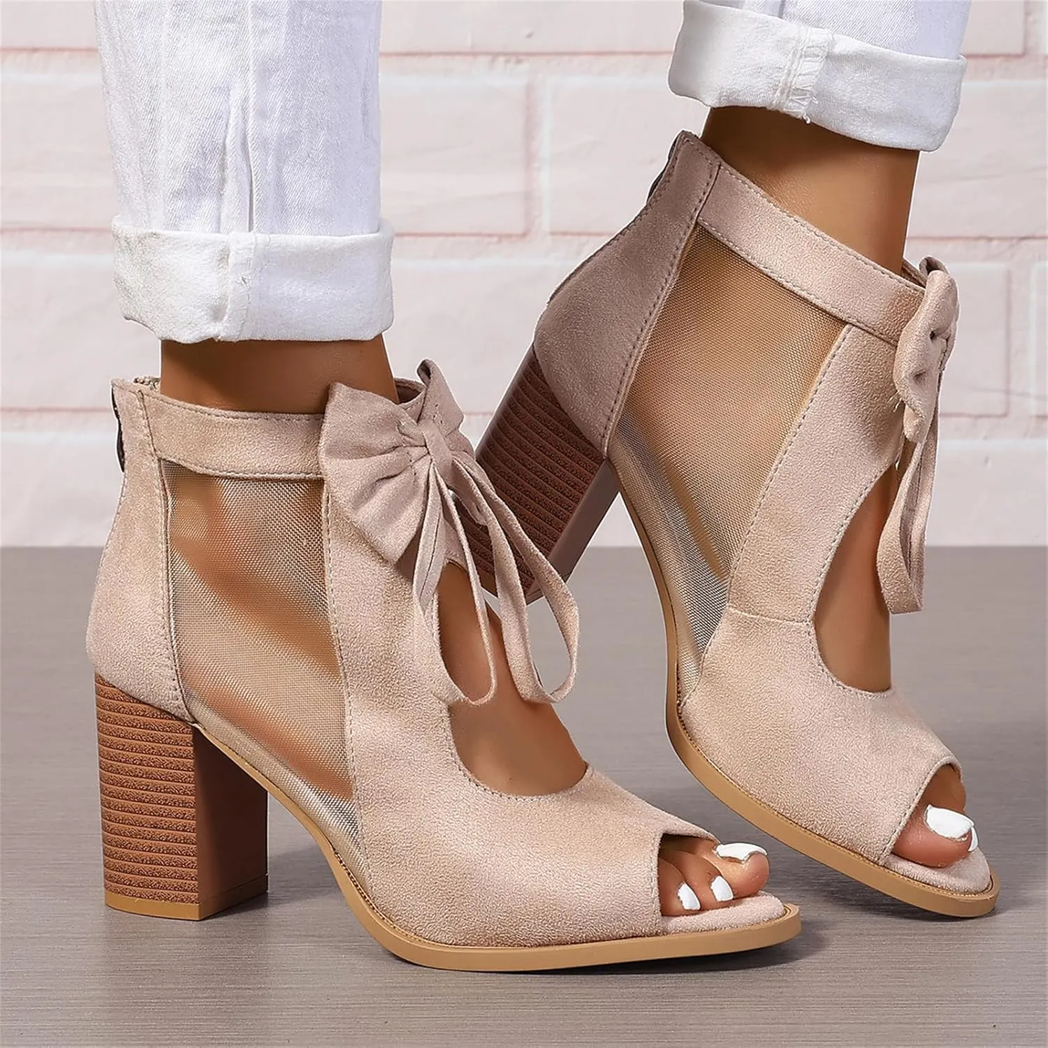 Women's Black Stacked Heeled Cutout Sandals Ankle Buckle Chunky Heel Open Toe Booties Summer Fashion Dress Block Heel Sandal