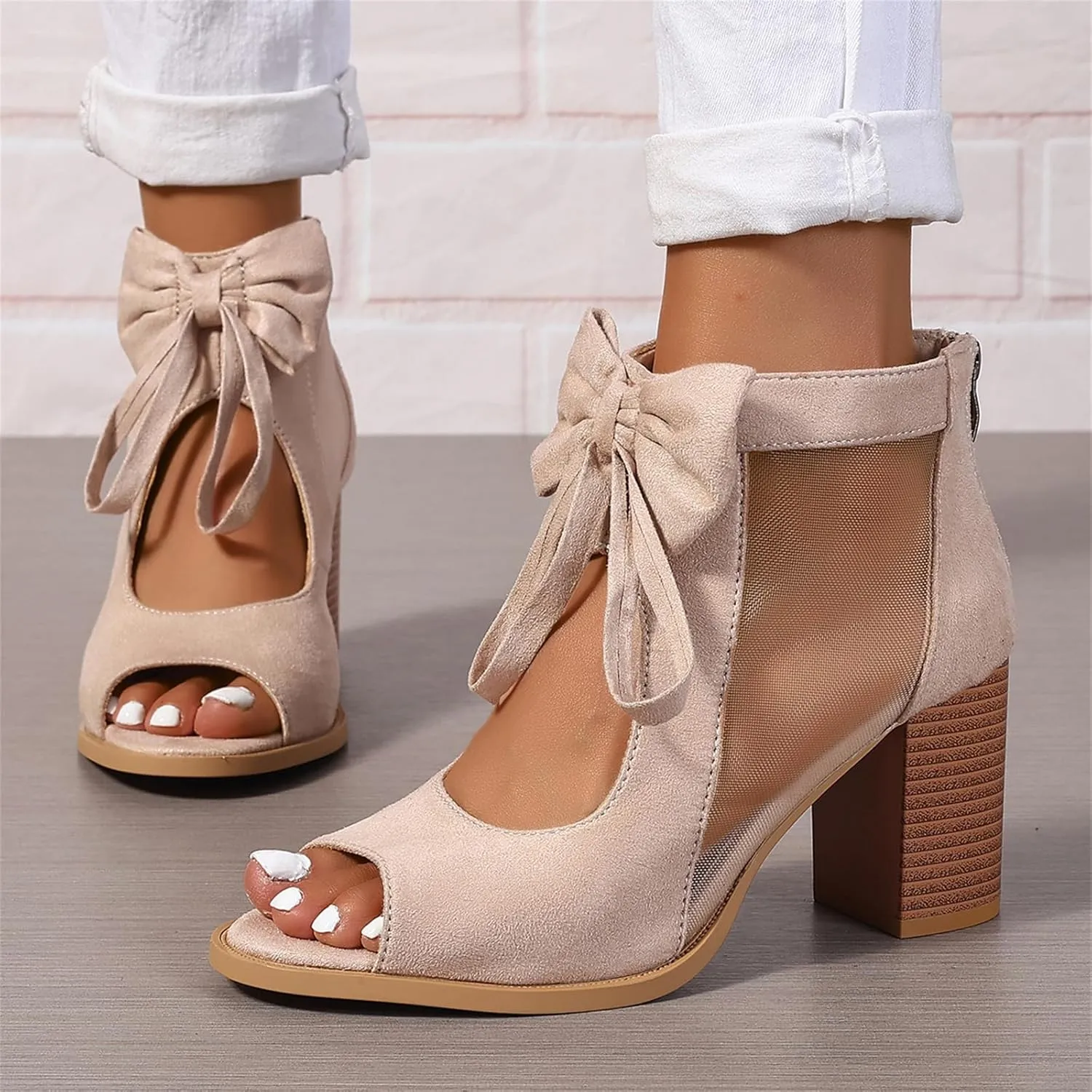 Women's Black Stacked Heeled Cutout Sandals Ankle Buckle Chunky Heel Open Toe Booties Summer Fashion Dress Block Heel Sandal