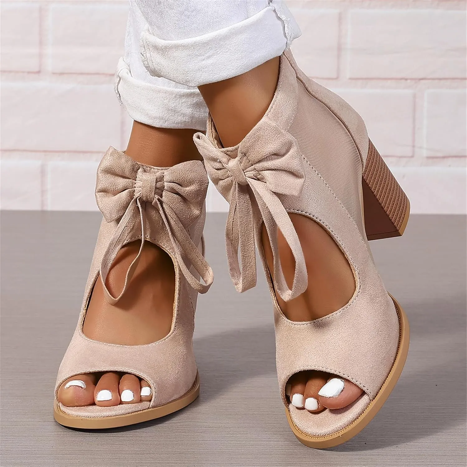Women's Black Stacked Heeled Cutout Sandals Ankle Buckle Chunky Heel Open Toe Booties Summer Fashion Dress Block Heel Sandal