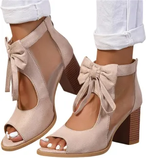 Women's Black Stacked Heeled Cutout Sandals Ankle Buckle Chunky Heel Open Toe Booties Summer Fashion Dress Block Heel Sandal