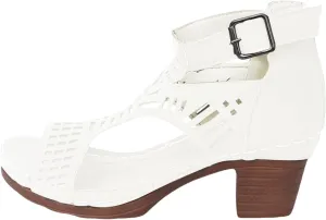 Womens Chunky Heeled Sandals Orthopedic Hollow Roman Ankle Buckle Open Toe Leather Summer Sandals