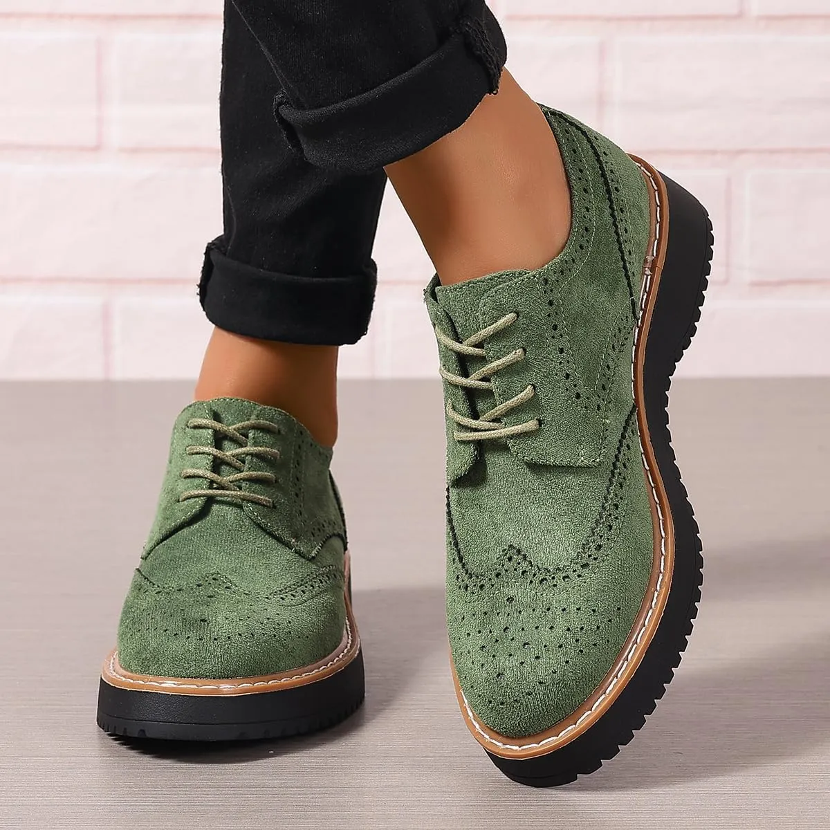 Women's Chunky Platform Lace-Up Round Toe Oxfords Shoes Non-Slip Comfort Casual Dressy School Work Loafers