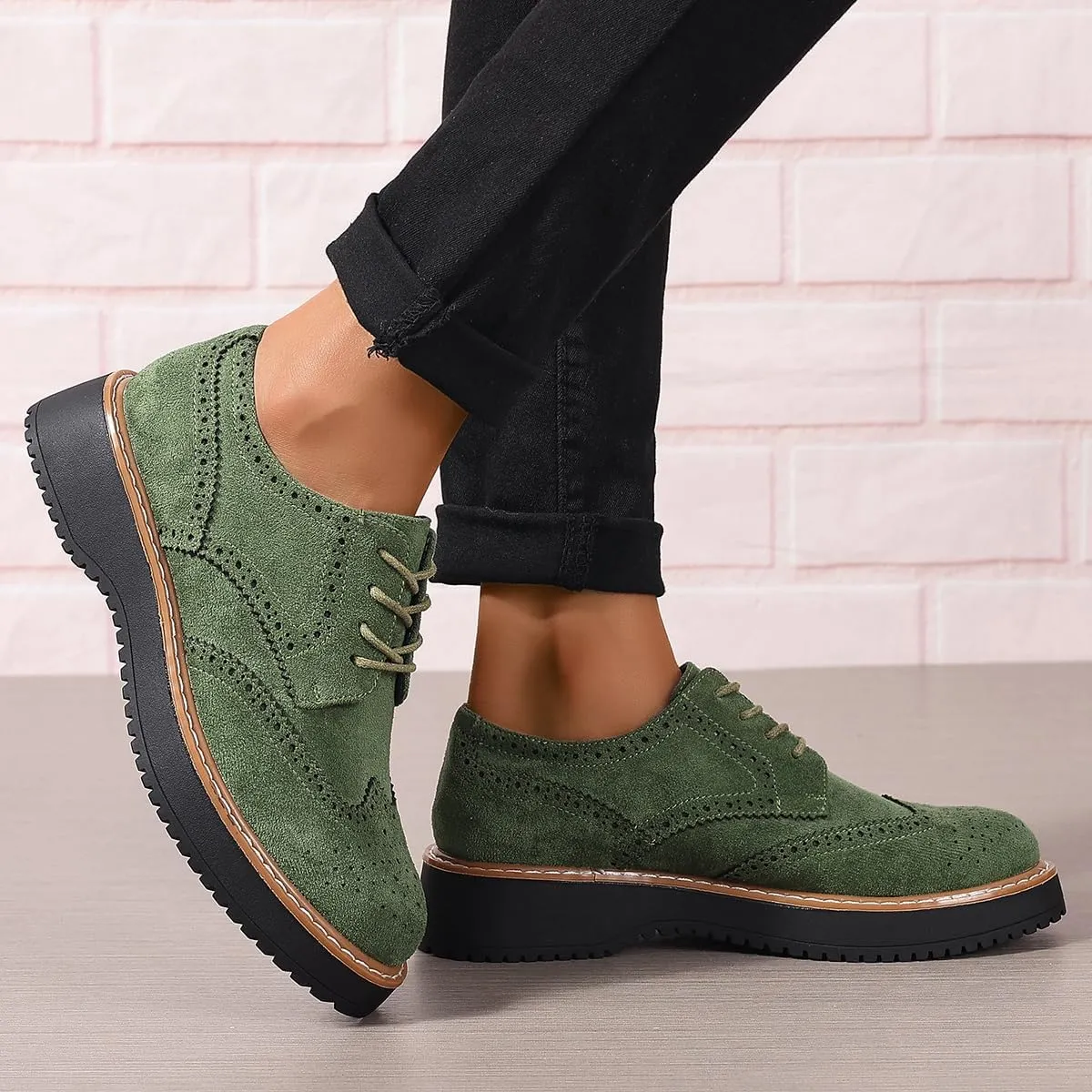 Women's Chunky Platform Lace-Up Round Toe Oxfords Shoes Non-Slip Comfort Casual Dressy School Work Loafers