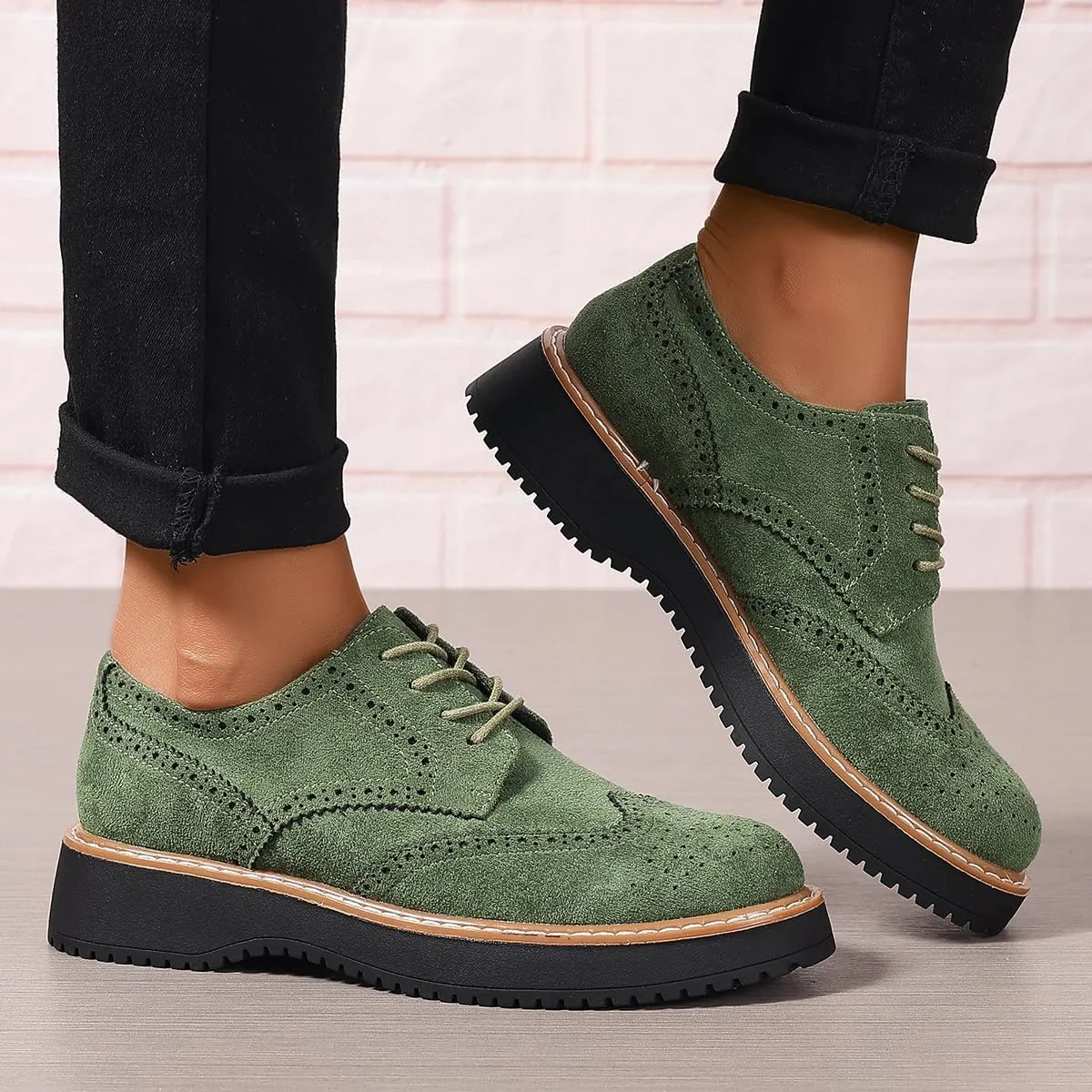 Women's Chunky Platform Lace-Up Round Toe Oxfords Shoes Non-Slip Comfort Casual Dressy School Work Loafers