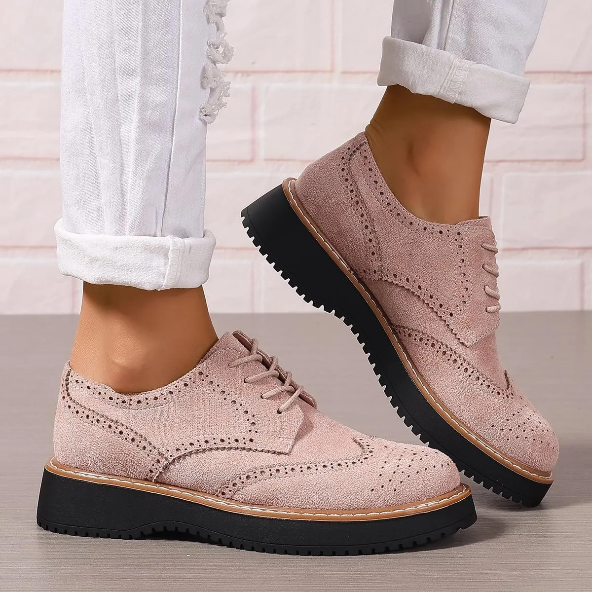 Women's Chunky Platform Lace-Up Round Toe Oxfords Shoes Non-Slip Comfort Casual Dressy School Work Loafers