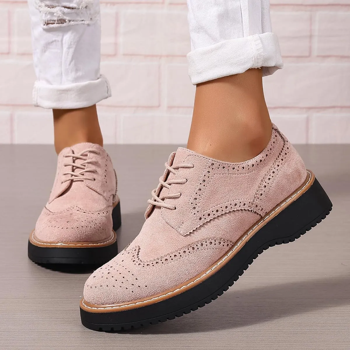 Women's Chunky Platform Lace-Up Round Toe Oxfords Shoes Non-Slip Comfort Casual Dressy School Work Loafers