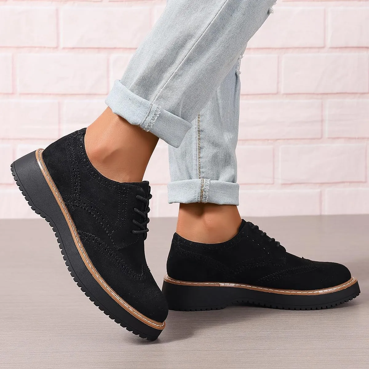 Women's Chunky Platform Lace-Up Round Toe Oxfords Shoes Non-Slip Comfort Casual Dressy School Work Loafers