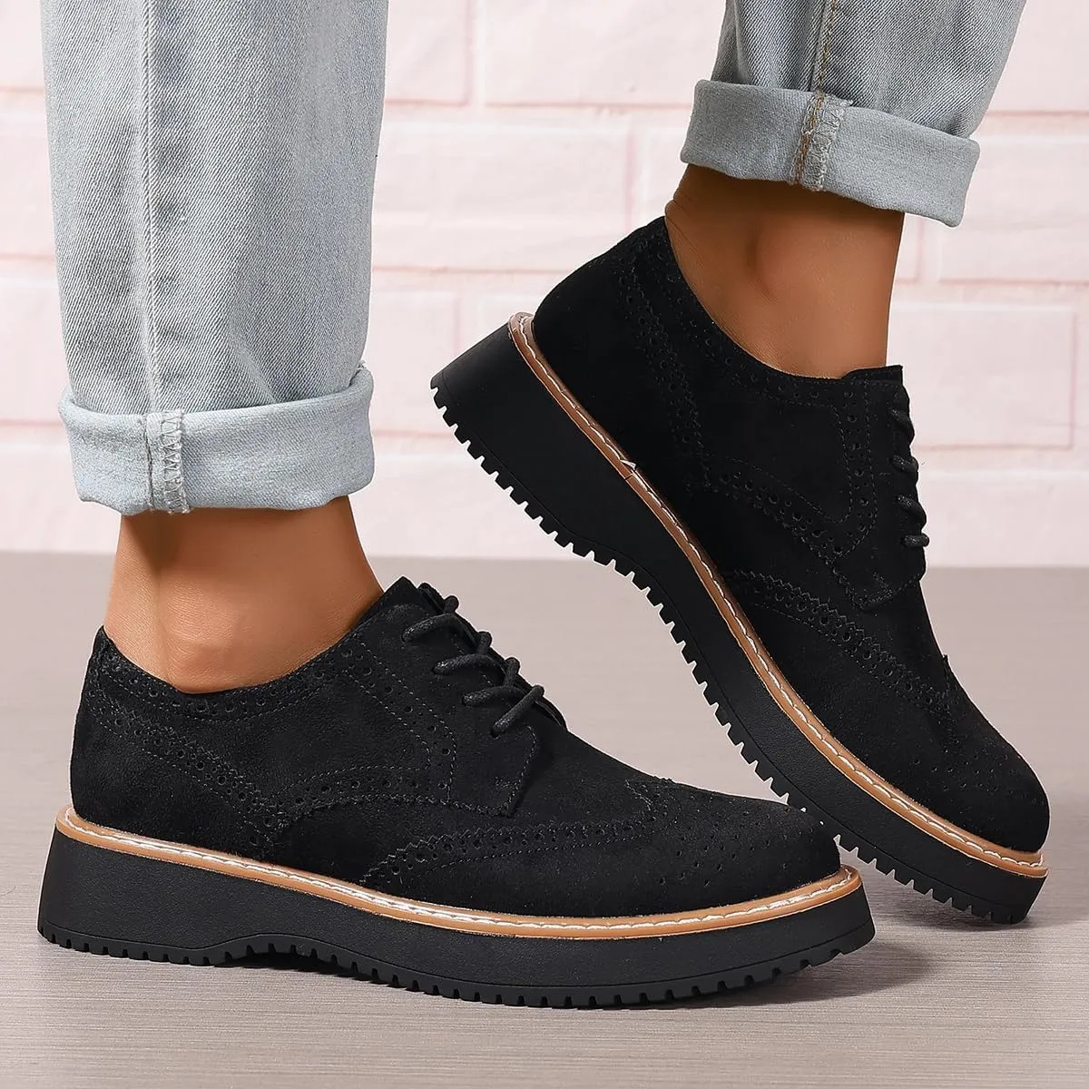 Women's Chunky Platform Lace-Up Round Toe Oxfords Shoes Non-Slip Comfort Casual Dressy School Work Loafers