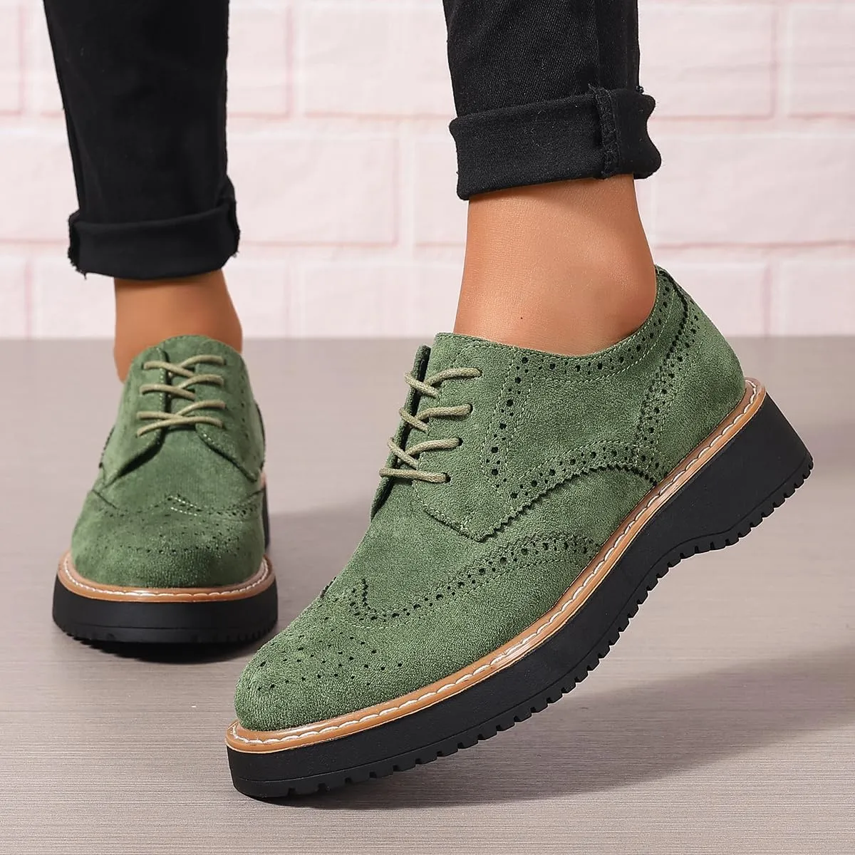 Women's Chunky Platform Lace-Up Round Toe Oxfords Shoes Non-Slip Comfort Casual Dressy School Work Loafers