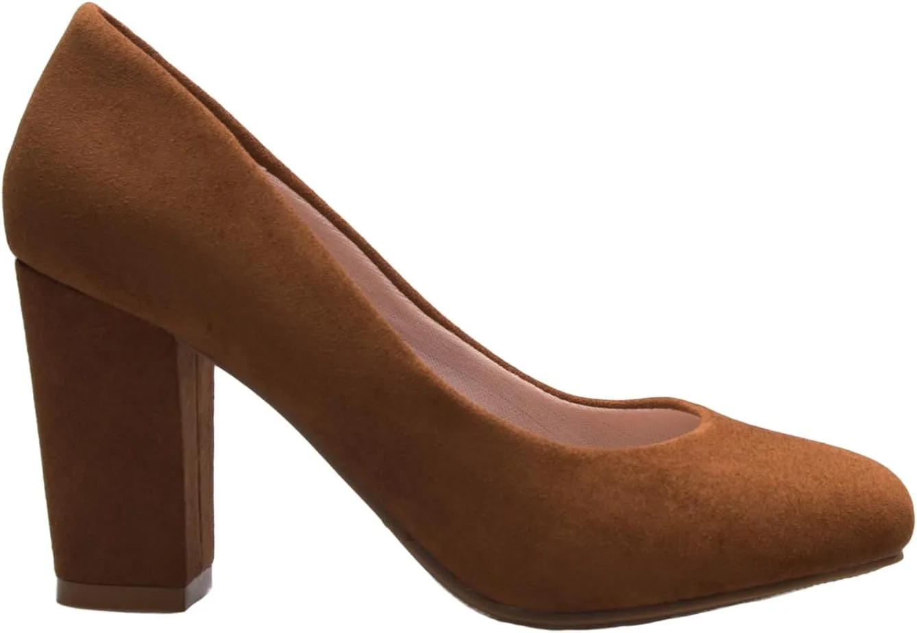 Women's Classic Round-Toe Platform Pumps High Block Heel - Adorable, Comfortable