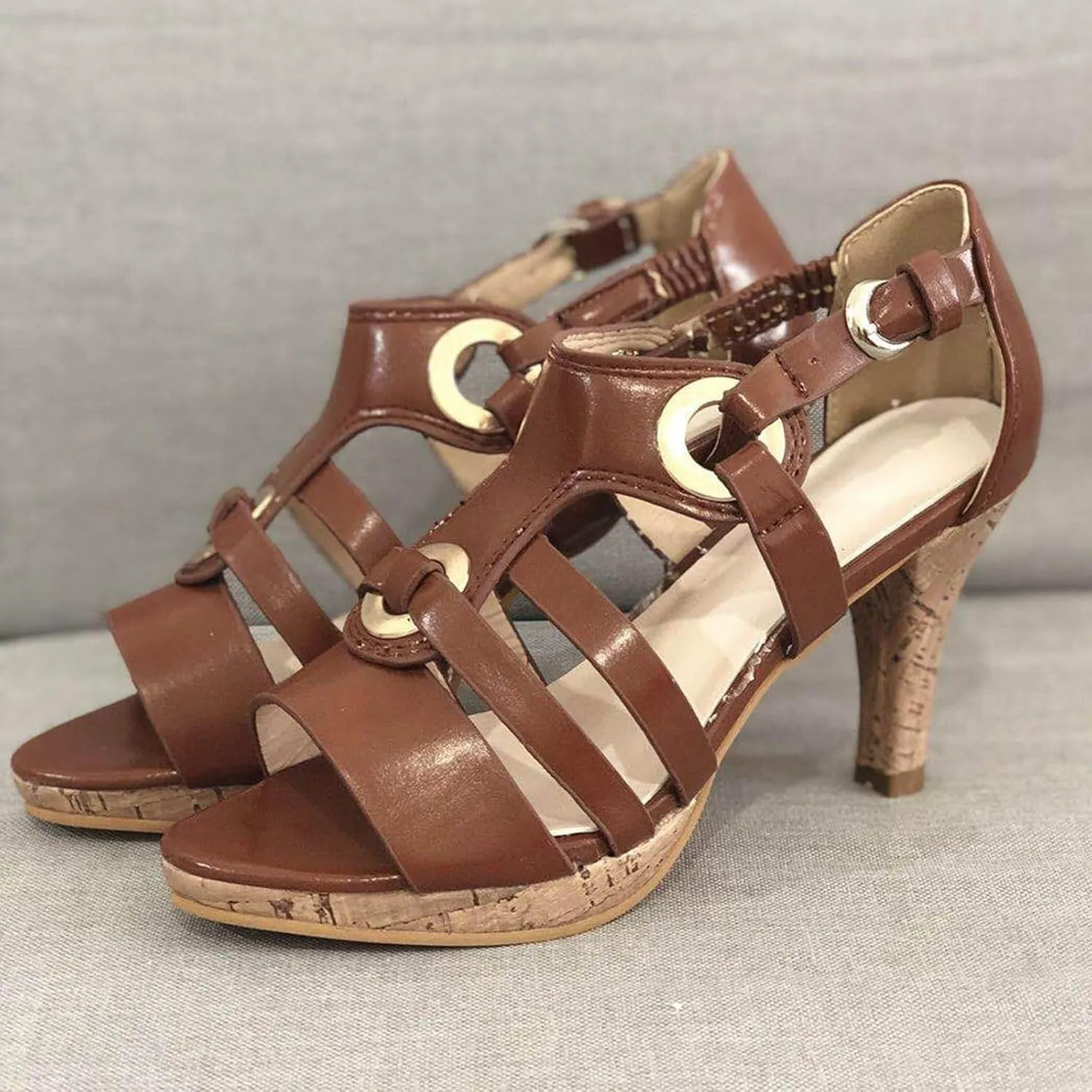 Women's Comfortable Elegant Lace Up Ankle Toe High Heel Casual Sandals Heeled Sandals for Women Cutout Casual Comfortable Summer Backless Mules Adjustable Slide Walking Shoes