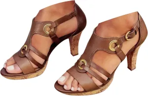 Women's Comfortable Elegant Lace Up Ankle Toe High Heel Casual Sandals Heeled Sandals for Women Cutout Casual Comfortable Summer Backless Mules Adjustable Slide Walking Shoes