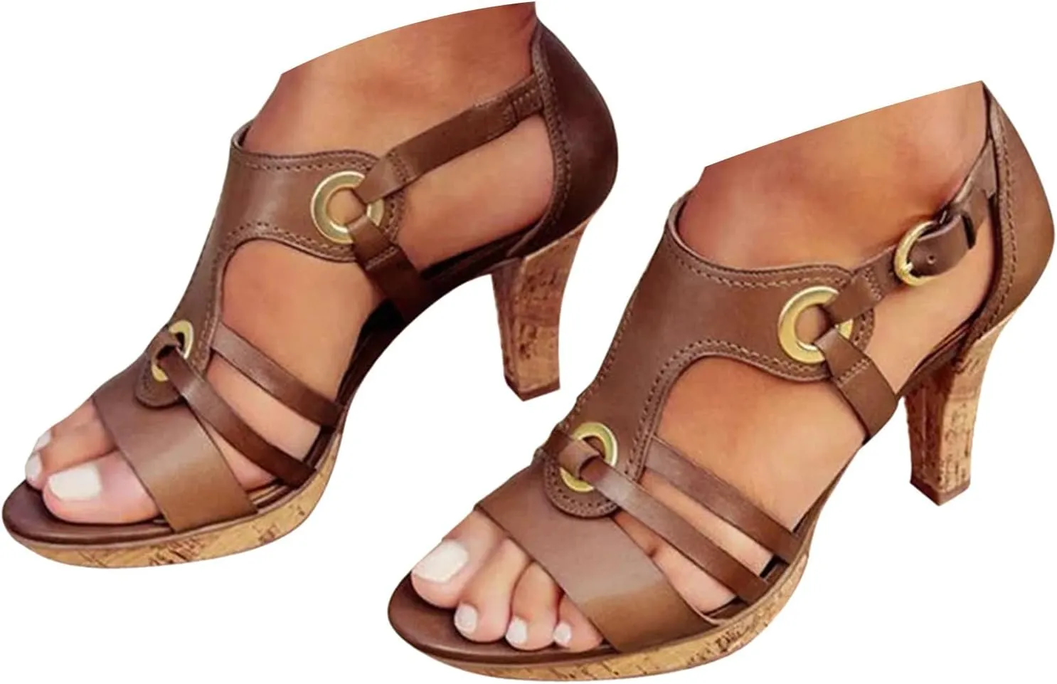 Women's Comfortable Elegant Lace Up Ankle Toe High Heel Casual Sandals Heeled Sandals for Women Cutout Casual Comfortable Summer Backless Mules Adjustable Slide Walking Shoes