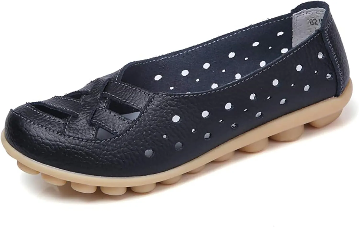 Women's Comfortable Leather Loafers Slip On Walking Flats Casual Round Toe Moccasins Wild Nurse Orthopedic in Hollow Sandals Summer Slip-On 2025 Driving Breathable Fashion Soft Shoes