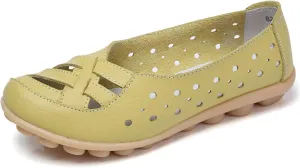 Women's Comfortable Leather Loafers Slip On Walking Flats Casual Round Toe Moccasins Wild Nurse Orthopedic in Hollow Sandals Summer Slip-On 2025 Driving Breathable Fashion Soft Shoes