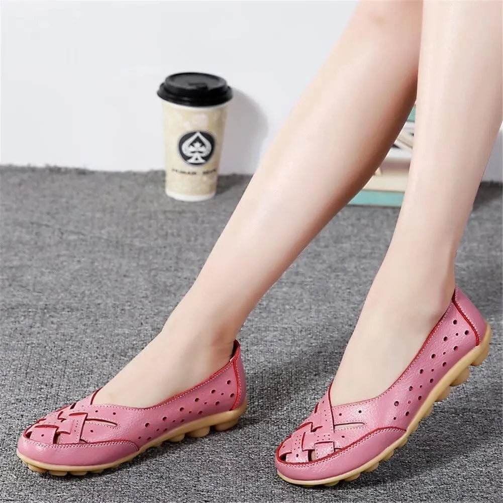 Women's Cowhide Leather Shoes Loafers Flats Sandals Slip-On Cutout Orthopedic Breathable Comfortable Hollow Soft Summer Casual Leather, Loafer Fashion Slip On Walking Round Toe Nurse Driving Shoes