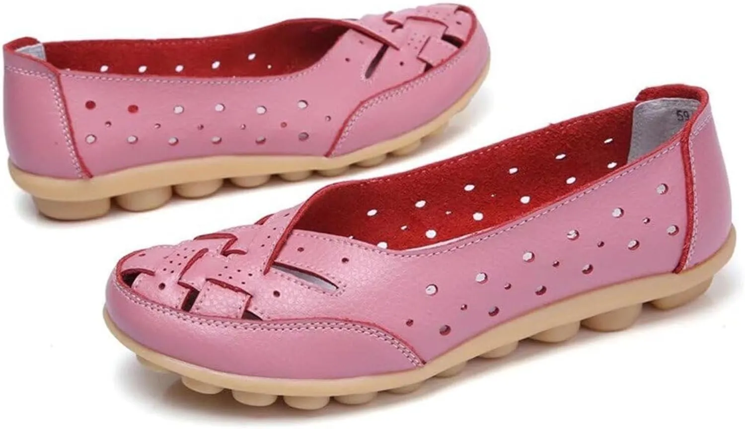 Women's Cowhide Leather Shoes Loafers Flats Sandals Slip-On Cutout Orthopedic Breathable Comfortable Hollow Soft Summer Casual Leather, Loafer Fashion Slip On Walking Round Toe Nurse Driving Shoes